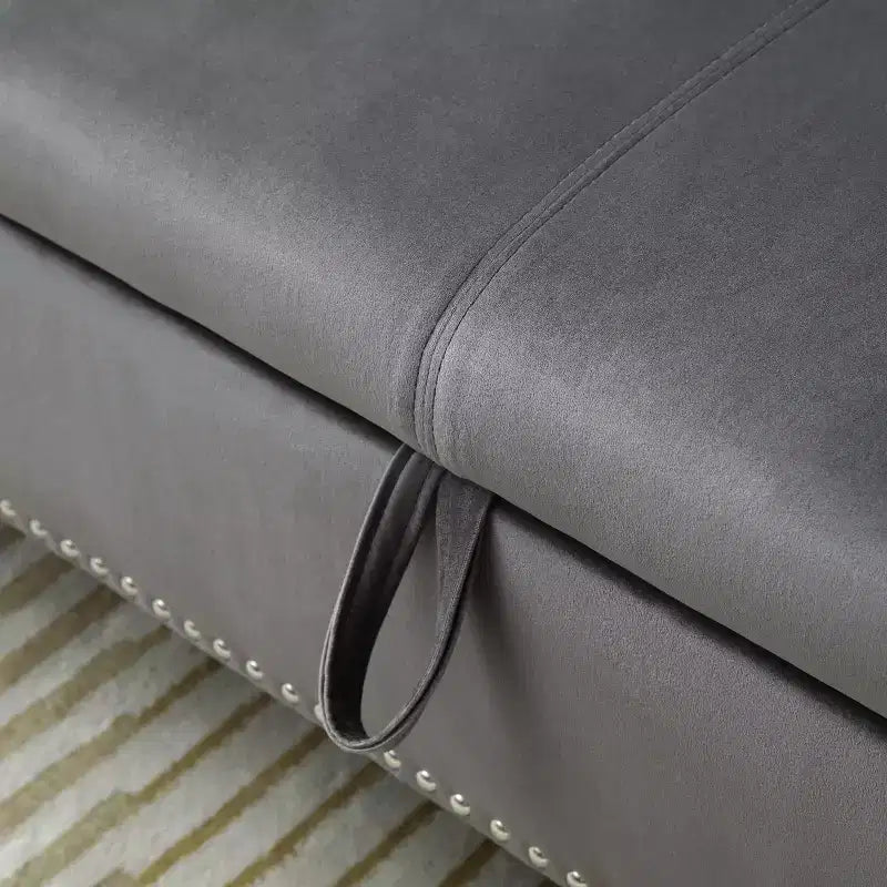 Banc de rangement en velours TUYOHW avec capitonnage à boutons et décorations cloutées, pouf de rangement avec pieds en bois et 1 oreiller, banc de rangement de bout de lit