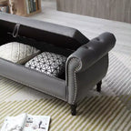 Banc de rangement en velours TUYOHW avec capitonnage à boutons et décorations cloutées, pouf de rangement avec pieds en bois et 1 oreiller, banc de rangement de bout de lit