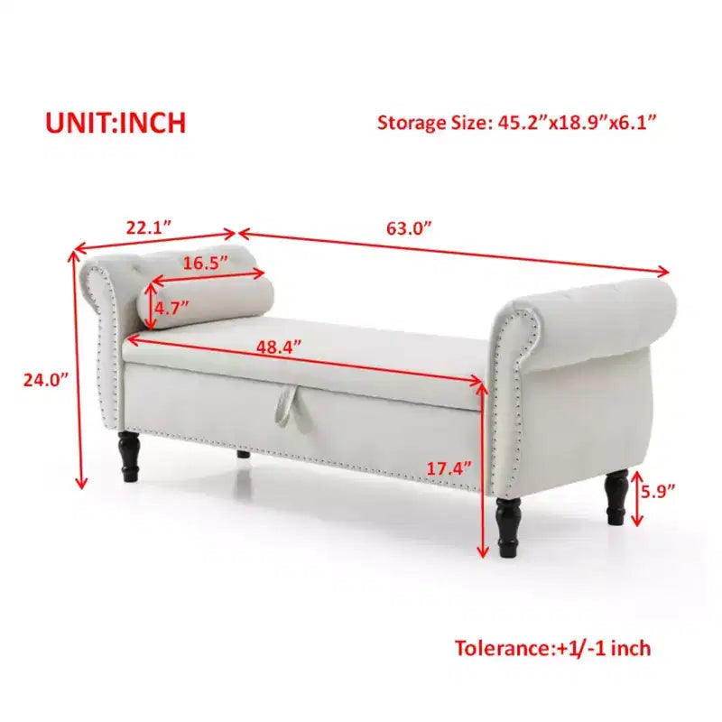 Banc de rangement en velours TUYOHW avec capitonnage à boutons et décorations cloutées, pouf de rangement avec pieds en bois et 1 oreiller, banc de rangement de bout de lit