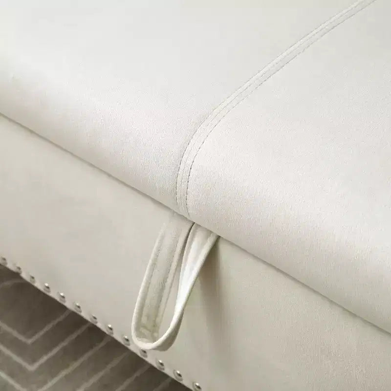 Banc de rangement en velours TUYOHW avec capitonnage à boutons et décorations cloutées, pouf de rangement avec pieds en bois et 1 oreiller, banc de rangement de bout de lit