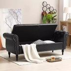 Banc de rangement en velours TUYOHW avec capitonnage à boutons et décorations cloutées, pouf de rangement avec pieds en bois et 1 oreiller, banc de rangement de bout de lit