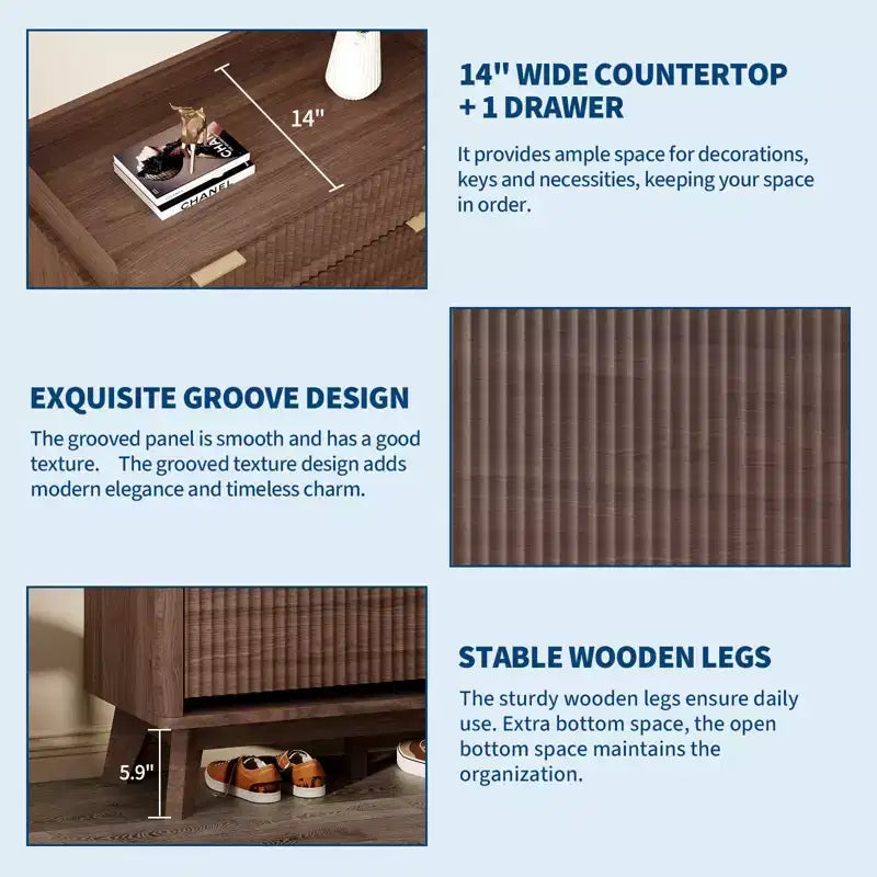 Meuble de rangement à chaussures en bois cannelé pour entrée avec 2 tiroirs basculants, meuble à chaussures étroit dissimulé autoportant de 122 cm de haut pour couloir