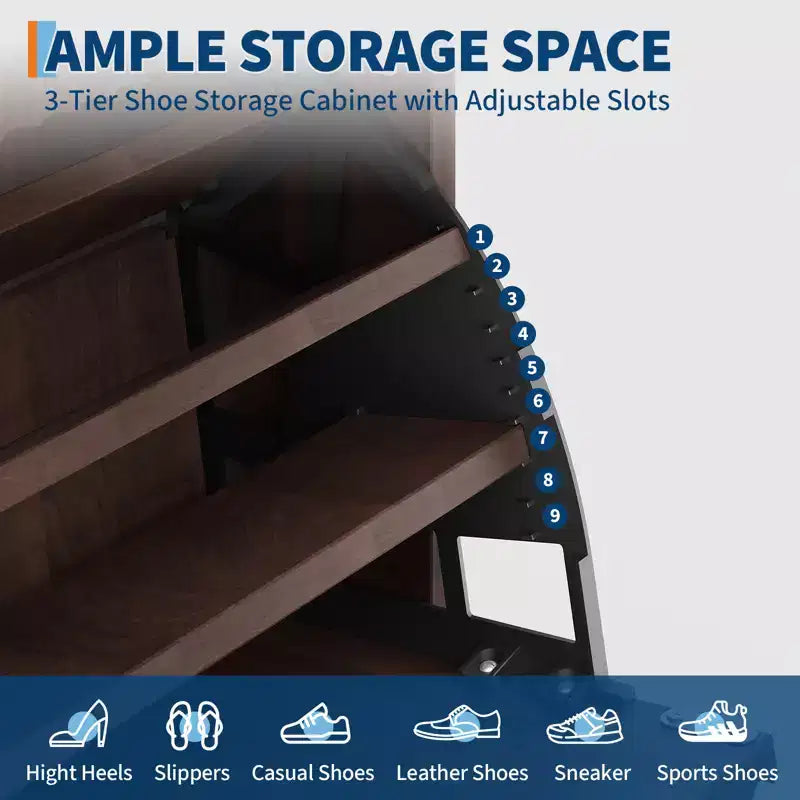 Meuble de rangement à chaussures en bois cannelé pour entrée avec 2 tiroirs basculants, meuble à chaussures étroit dissimulé autoportant de 122 cm de haut pour couloir