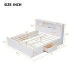 Lit plateforme King Size Clihome en bois avec tête de lit multi-rangements, USB et tiroirs