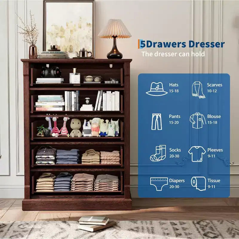 Commode de ferme à 4 tiroirs pour chambre à coucher, commode haute avec poignées en métal, commode rustique en bois pouvant servir de meuble TV, pour salon, couloir