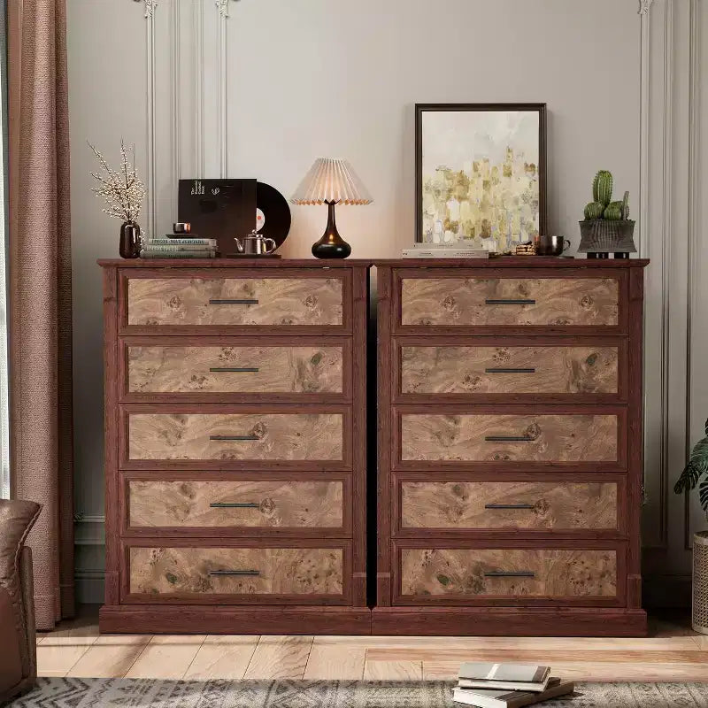 Commode de ferme à 4 tiroirs pour chambre à coucher, commode haute avec poignées en métal, commode rustique en bois pouvant servir de meuble TV, pour salon, couloir