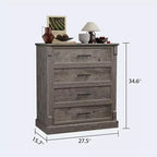 Commode de ferme à 4 tiroirs pour chambre à coucher, commode haute avec poignées en métal, commode rustique en bois pouvant servir de meuble TV, pour salon, couloir
