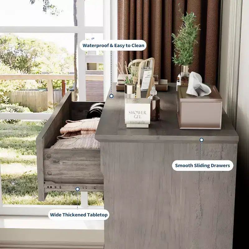 Commode de ferme à 4 tiroirs pour chambre à coucher, commode haute avec poignées en métal, commode rustique en bois pouvant servir de meuble TV, pour salon, couloir