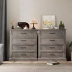 Commode de ferme à 4 tiroirs pour chambre à coucher, commode haute avec poignées en métal, commode rustique en bois pouvant servir de meuble TV, pour salon, couloir