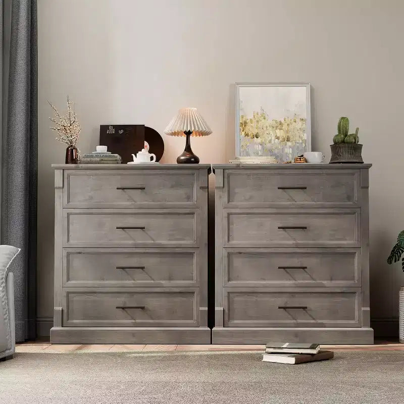 Commode de ferme à 4 tiroirs pour chambre à coucher, commode haute avec poignées en métal, commode rustique en bois pouvant servir de meuble TV, pour salon, couloir