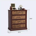 Commode de ferme à 4 tiroirs pour chambre à coucher, commode haute avec poignées en métal, commode rustique en bois pouvant servir de meuble TV, pour salon, couloir