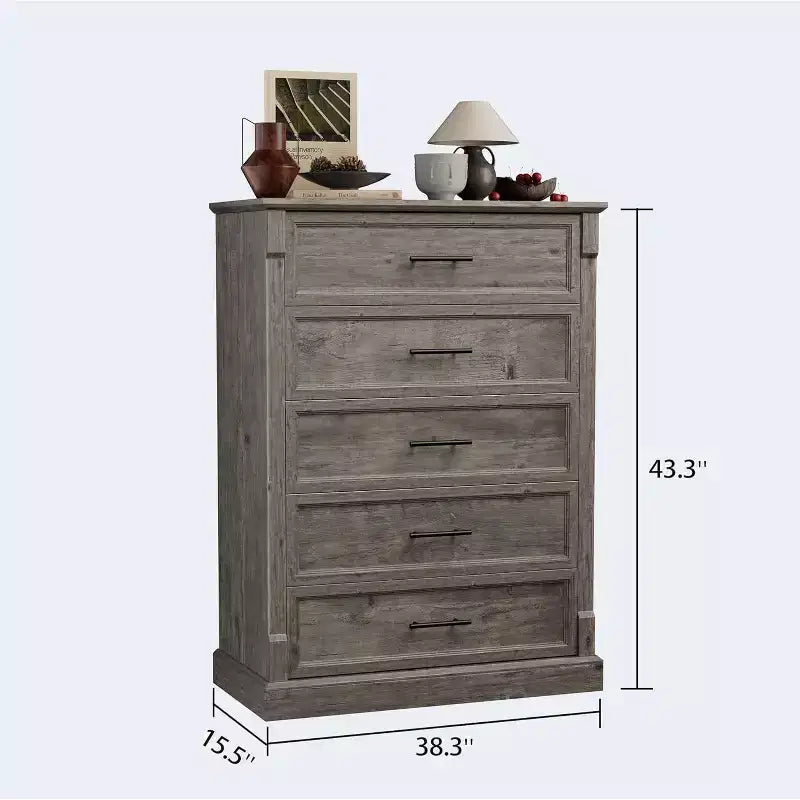 Commode de ferme à 4 tiroirs pour chambre à coucher, commode haute avec poignées en métal, commode rustique en bois pouvant servir de meuble TV, pour salon, couloir