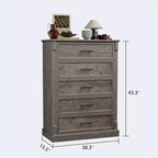 Commode de ferme à 4 tiroirs pour chambre à coucher, commode haute avec poignées en métal, commode rustique en bois pouvant servir de meuble TV, pour salon, couloir
