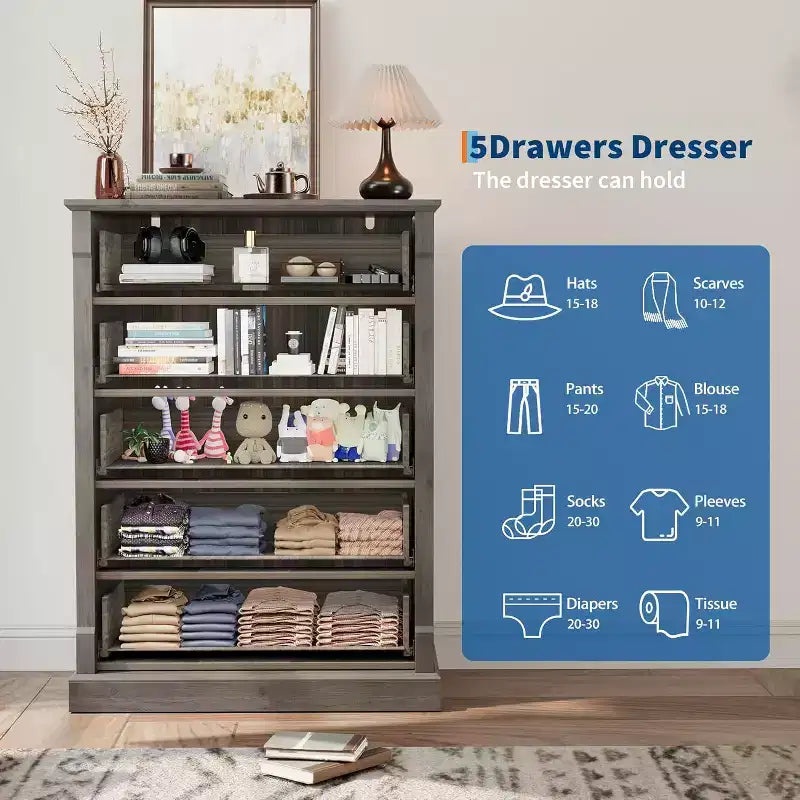 Commode de ferme à 4 tiroirs pour chambre à coucher, commode haute avec poignées en métal, commode rustique en bois pouvant servir de meuble TV, pour salon, couloir