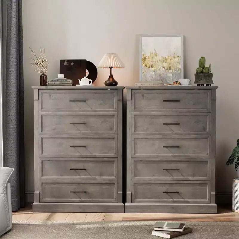 Commode de ferme à 4 tiroirs pour chambre à coucher, commode haute avec poignées en métal, commode rustique en bois pouvant servir de meuble TV, pour salon, couloir