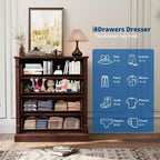 Commode de ferme à 4 tiroirs pour chambre à coucher, commode haute avec poignées en métal, commode rustique en bois pouvant servir de meuble TV, pour salon, couloir