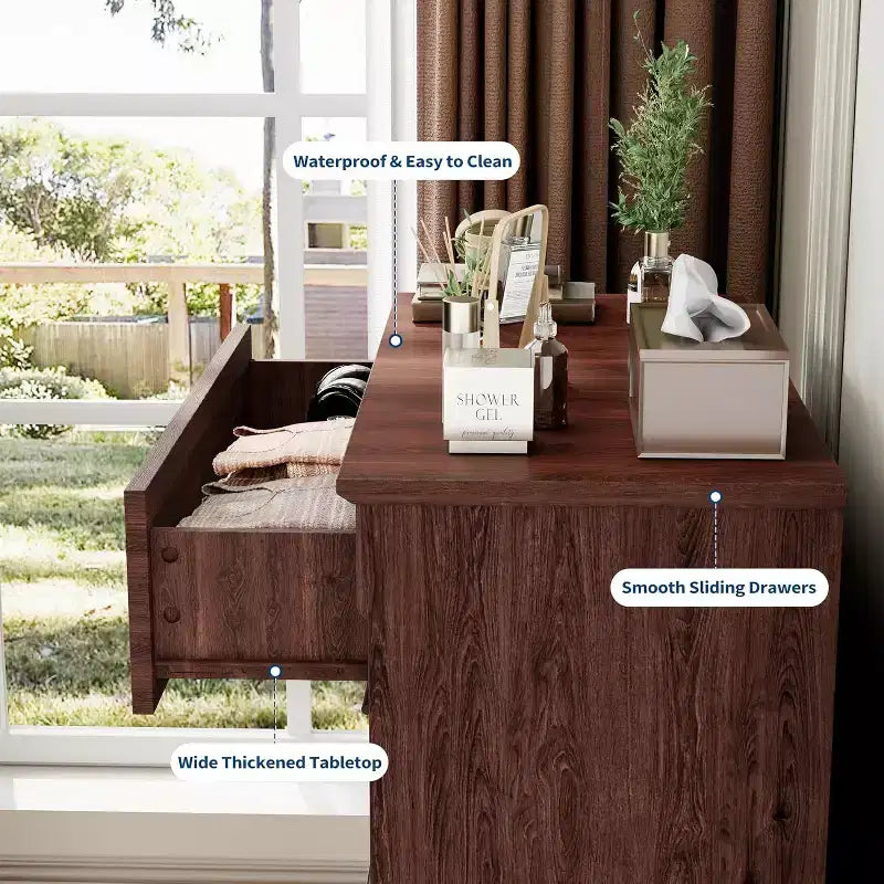 Commode de ferme à 4 tiroirs pour chambre à coucher, commode haute avec poignées en métal, commode rustique en bois pouvant servir de meuble TV, pour salon, couloir
