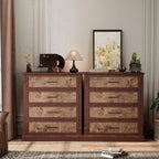 Commode de ferme à 4 tiroirs pour chambre à coucher, commode haute avec poignées en métal, commode rustique en bois pouvant servir de meuble TV, pour salon, couloir