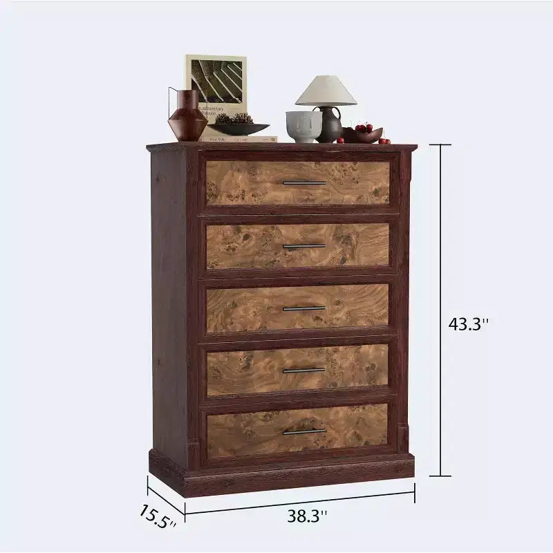 Commode de ferme à 4 tiroirs pour chambre à coucher, commode haute avec poignées en métal, commode rustique en bois pouvant servir de meuble TV, pour salon, couloir