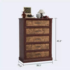 Commode de ferme à 4 tiroirs pour chambre à coucher, commode haute avec poignées en métal, commode rustique en bois pouvant servir de meuble TV, pour salon, couloir