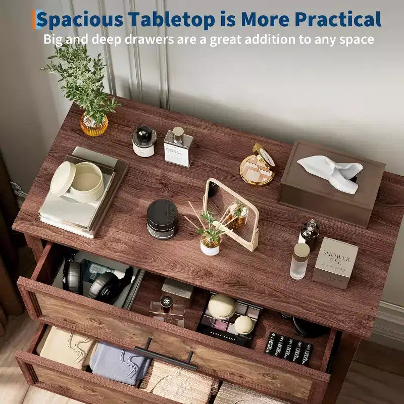 Commode de ferme à 4 tiroirs pour chambre à coucher, commode haute avec poignées en métal, commode rustique en bois pouvant servir de meuble TV, pour salon, couloir