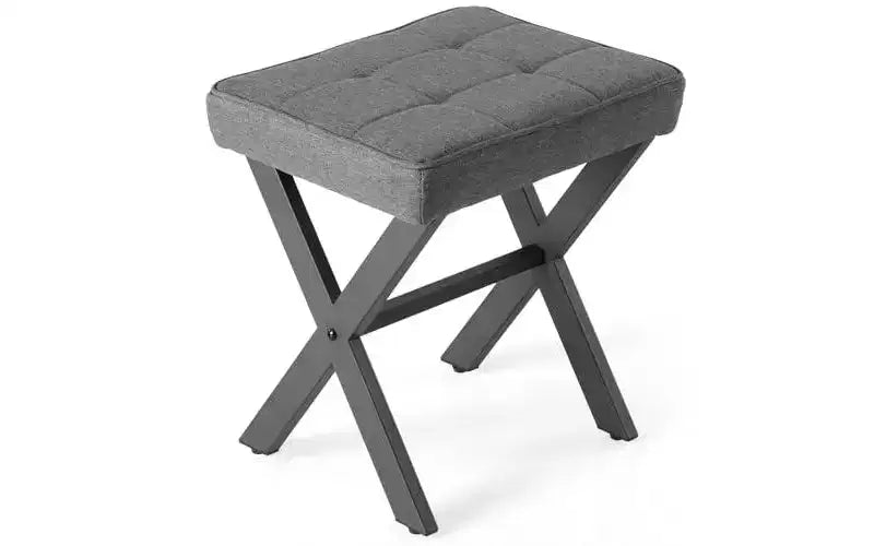 TUYOHW Pouf Moderne en Lin avec Pieds en Métal en X, Petit Tabouret de Coiffeuse avec Coussin Doux pour Entrée, Chambre et Salon