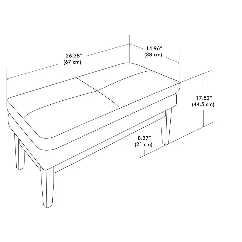Banc repose-pieds étroit Bragg de 68,5 cm de large, style Mid-Century, en similicuir végan vieilli noir