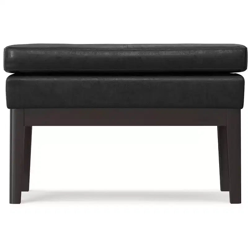Banc repose-pieds étroit Bragg de 68,5 cm de large, style Mid-Century, en similicuir végan vieilli noir