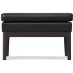 Banc repose-pieds étroit Bragg de 68,5 cm de large, style Mid-Century, en similicuir végan vieilli noir