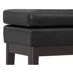 Banc repose-pieds étroit Bragg de 68,5 cm de large, style Mid-Century, en similicuir végan vieilli noir