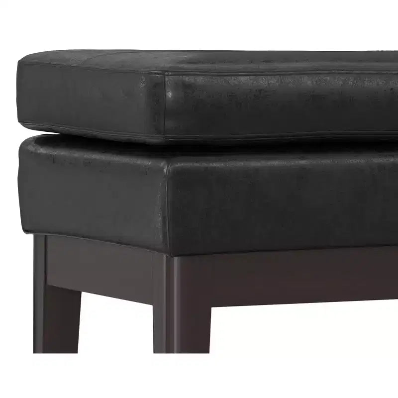 Banc repose-pieds étroit Bragg de 68,5 cm de large, style Mid-Century, en similicuir végan vieilli noir