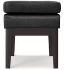 Banc repose-pieds étroit Bragg de 68,5 cm de large, style Mid-Century, en similicuir végan vieilli noir