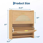 Meuble à chaussures en bois à 2 tiroirs basculants, meuble à chaussures autoportant avec portes en rotin et étagères réglables pour entrée, placard, couloir
