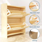 Meuble à chaussures en bois à 2 tiroirs basculants, meuble à chaussures autoportant avec portes en rotin et étagères réglables pour entrée, placard, couloir