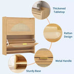 Meuble à chaussures en bois à 2 tiroirs basculants, meuble à chaussures autoportant avec portes en rotin et étagères réglables pour entrée, placard, couloir