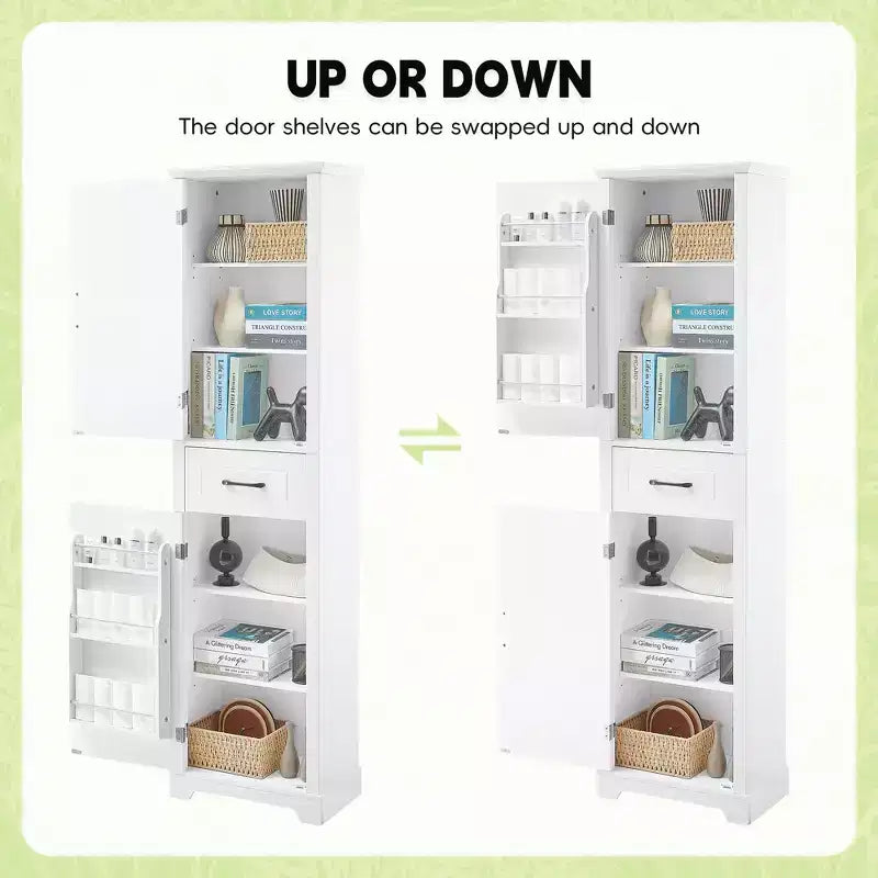 Meuble haut de rangement de salle de bain, Armoire de rangement sur pied avec 2 portes, un tiroir et une étagère réglable