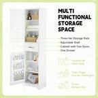 Meuble haut de rangement de salle de bain, Armoire de rangement sur pied avec 2 portes, un tiroir et une étagère réglable