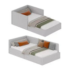 Lit de repos double COZONY avec barrières de sécurité, cadre de lit d'angle rembourré en velours avec tête de lit pour chambre d'enfant