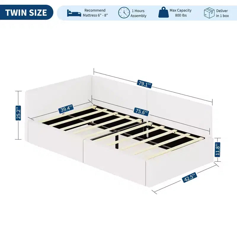 Lit de repos double COZONY avec barrières de sécurité, cadre de lit d'angle rembourré en velours avec tête de lit pour chambre d'enfant