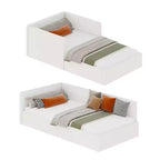 Lit de repos double COZONY avec barrières de sécurité, cadre de lit d'angle rembourré en velours avec tête de lit pour chambre d'enfant