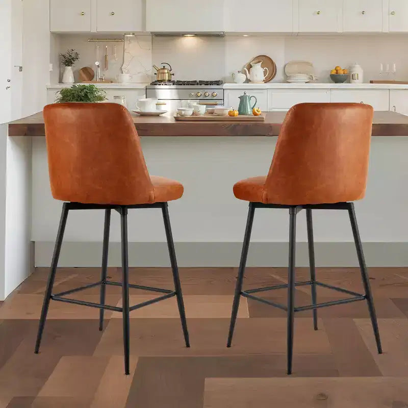 Lot de 2 tabourets de bar VEVOR, tabourets pivotants de 68,5 cm de hauteur de comptoir, tabouret de bar de comptoir moderne en cuir PU avec dossier et pieds en métal, marron