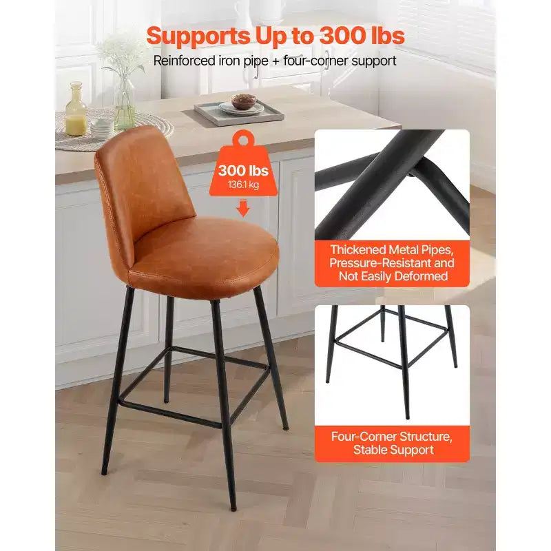 Lot de 2 tabourets de bar VEVOR, tabourets pivotants de 68,5 cm de hauteur de comptoir, tabouret de bar de comptoir moderne en cuir PU avec dossier et pieds en métal, marron
