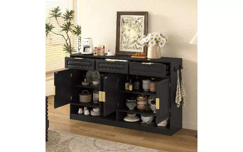 TUYOHW Buffet de ferme avec 3 tiroirs et 4 portes, meuble de rangement multifonctionnel avec étagère réglable, meuble de cuisine.