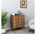 Commode 4 tiroirs style industriel en MDF, Organiseur de rangement en bois brun rustique avec cadre en acier robuste
