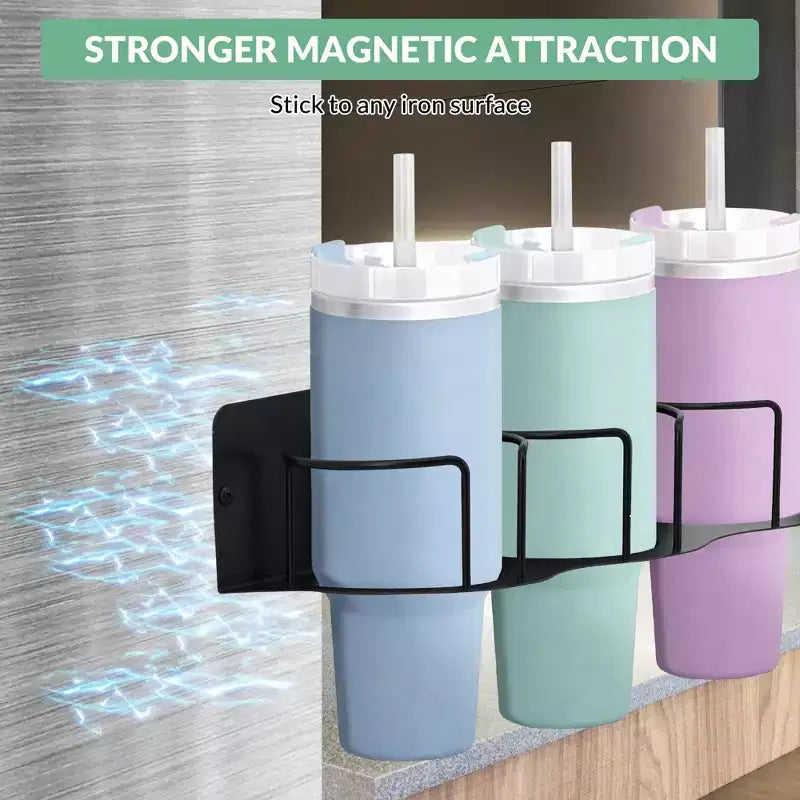 Porte-gobelet, Organisateur Magnétique Lot de 4 Porte-Gobelets pour Réfrigérateur avec Couvercle de Gobelet & Organiseurs de Pailles Adaptés aux Gobelets de 30/40 Oz pour Cuisine et Bureau