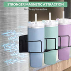 Porte-gobelet, Organisateur Magnétique Lot de 4 Porte-Gobelets pour Réfrigérateur avec Couvercle de Gobelet & Organiseurs de Pailles Adaptés aux Gobelets de 30/40 Oz pour Cuisine et Bureau