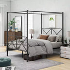 MAYEERTY Full Size Metal Canopy Bed Frame with Sturdy Steel Construction, Under-Bed Storage for Guest Room