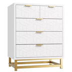 White Dresser with 5 Drawers, Tall Chest of Drawers, 5 Drawer Dresser with Deep Space, Wood Storage Cabinet for Living Room, Hallway, Office