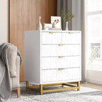 Commode blanche à 5 tiroirs, armoire haute à tiroirs, commode à 5 tiroirs avec grand espace de rangement, meuble de rangement en bois pour salon, couloir, bureau