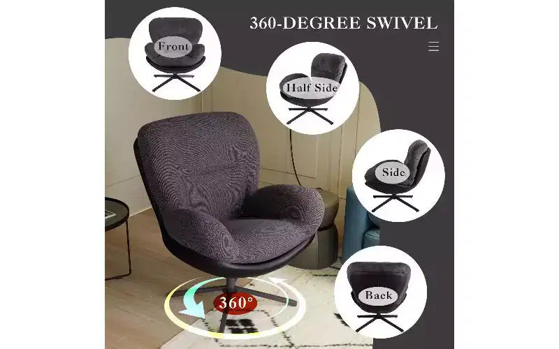Chaise pivotante ergonomique de bureau TUYOHW 360°, en chenille et similicuir avec base en métal noir, chaise de bureau moderne